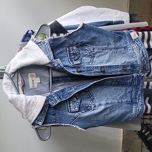 Feed USA denim cropped vest w hood